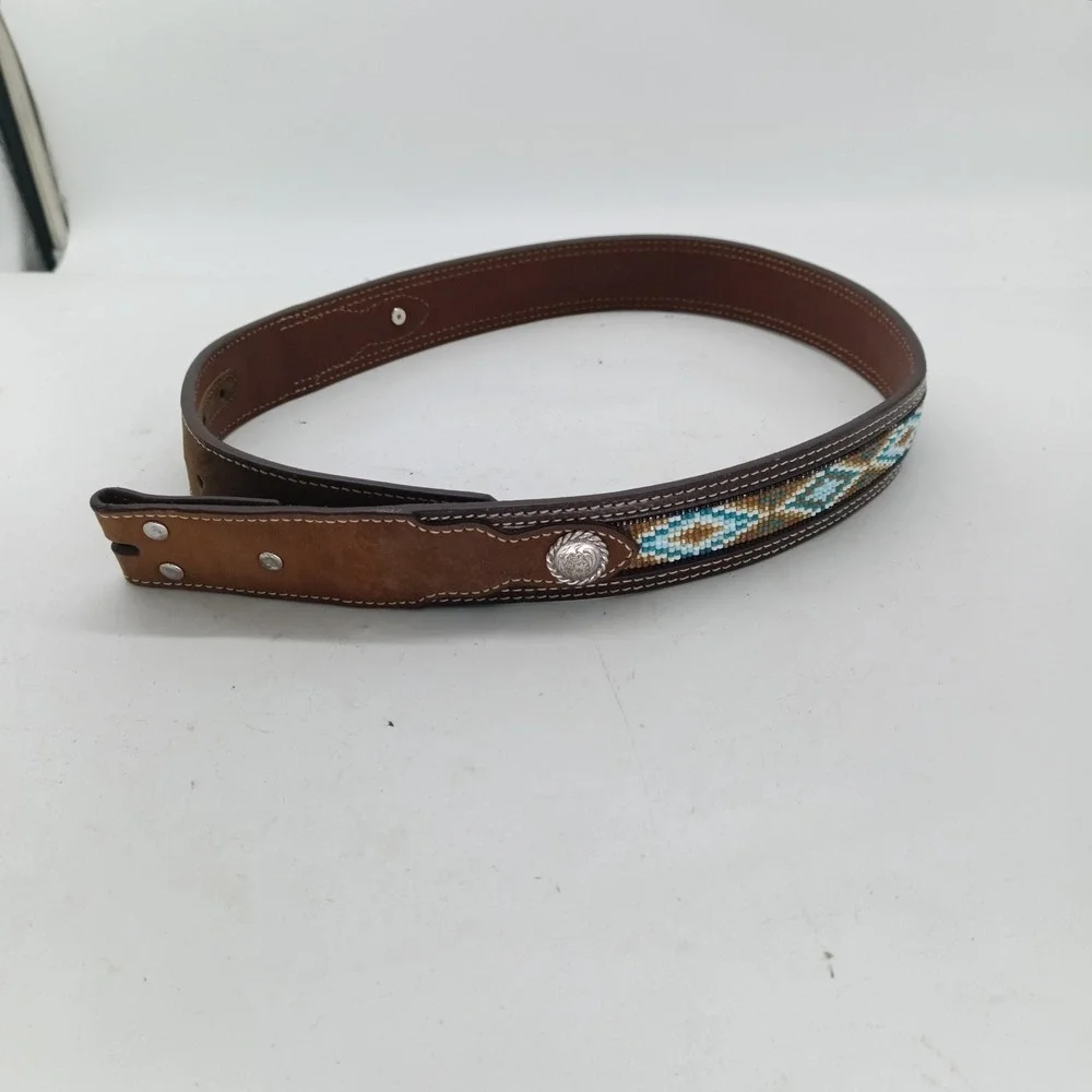 Nocona Belt Co Mens Brown Leather Beaded Western Belt Size 32 N2413644 No Buckle